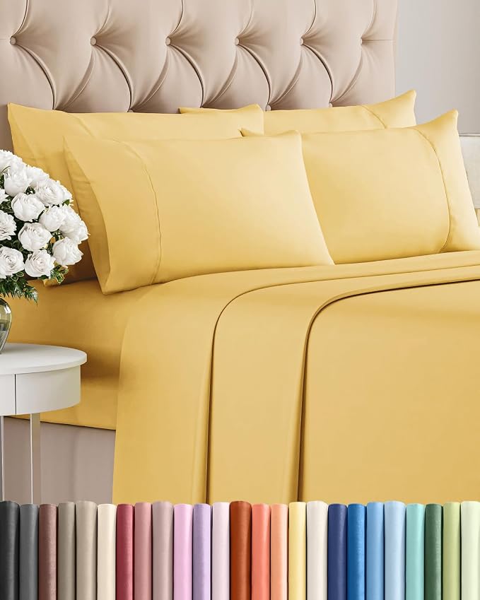 Queen 6 Piece Bed Sheet Set - Breathable & Cooling Sheets - Butter Yellow | Ultra-Soft Hotel Luxury Bedding Set w/ 8-16 Inch Deep Pockets, 1 Flat & 1 Fitted Sheet & 4 Pillowcases, Wrinkle & Fade Free