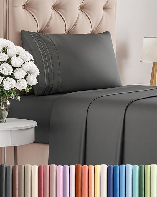 Twin Size 3 Piece Sheet Set - Comfy Breathable & Cooling Sheets - Charcoal | Hotel Luxury Bed Sheets for Women & Men, Deep Pockets, Easy-Fit, Extra Soft and Wrinkle Free Sheets, Oeko-Tex Bed Sheet Set
