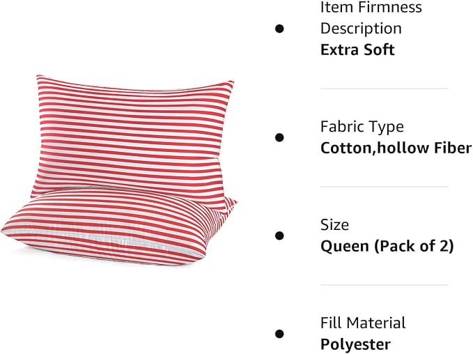 EIUE Bed Pillows for Sleeping 2 Pack Queen Size，Super Soft Down Alternative Microfiber Filled Pillows,Pillows for Side and Back Sleepers,20 x 30 Inches,Red