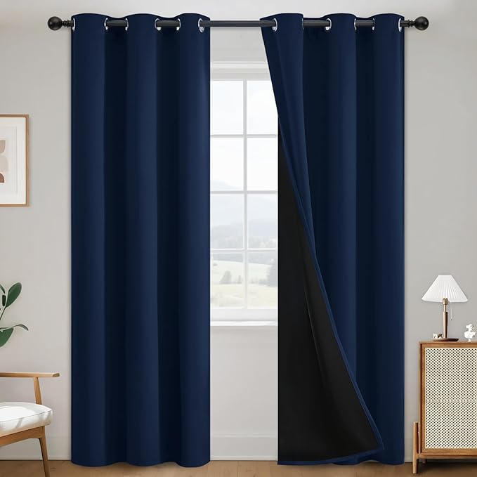 SimpleHome Navy Blue 100% Blackout Curtains Room Darkening Living Room 84 | Curtains for Bedroom,Thermal Insulated Grommet Window Drapes,Curtains for Living Room with Black Back,38 x 84 Inch,2 Panels