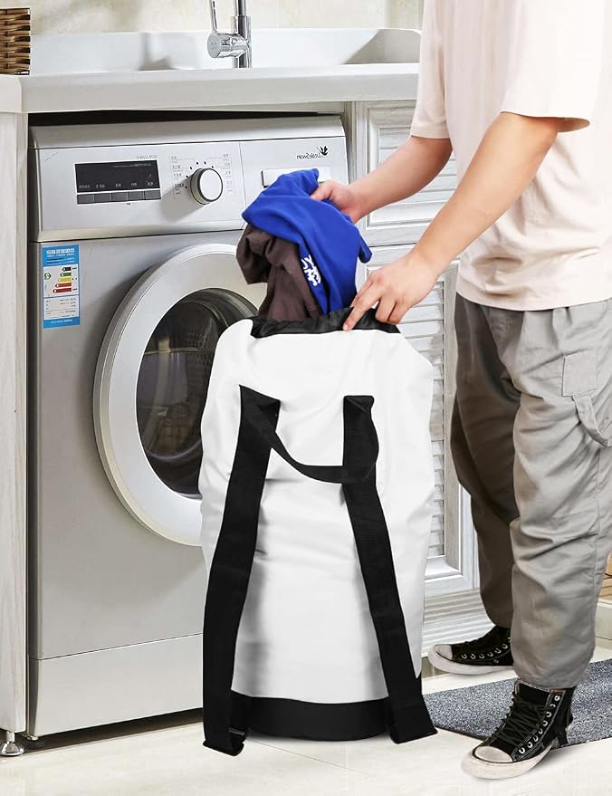 Backpack Laundry Bag, Laundry Backpack with Shoulder Straps and Mesh Pocket Durable Nylon Clothes Hamper Bag with Drawstring Closure for College, Travel, Laundromat, Apartment