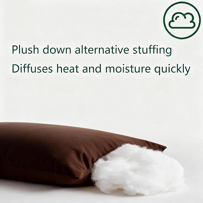 Flat Ultra Thin Bed Pillows Standard Size Pillow Set of 2 Extra Soft Down Alternative for Stomach Back Sleeper Coffee Brown 20x26inches