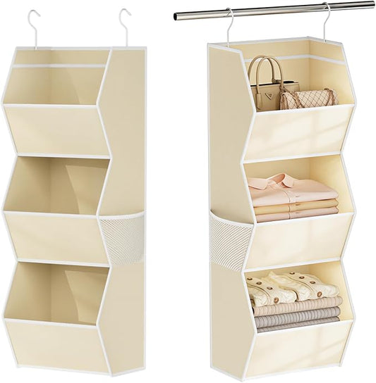 Hanging Closet Organizers and Storage for Kids Room Organization, 3 Tiers | Hanging Closet Shelves for Underwear Swimsuit Storage, Hanging RV Closet Organizers and Storage Camper Closet Organizer Beige