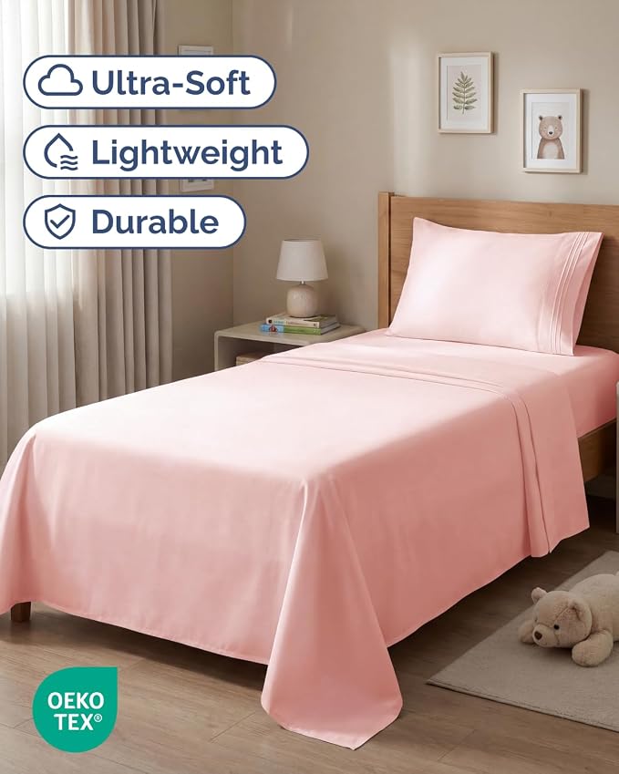 Twin Size 3 Piece Sheet Set - Comfy Breathable & Cooling Sheets - Baby Pink | Hotel Luxury Bed Sheets for Women & Men, Deep Pockets, Easy-Fit, Extra Soft and Wrinkle Free Sheets, Oeko-Tex Bed Sheet Set