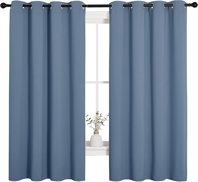 NICETOWN Blackout Curtains for Kitchen Window 2 Panels 55" x 68" Stone Blue | Sound & Heat & Cold Reducing Curtains & Drapes for Kitchen Window Kids Bedroom Home Decoration Draperies