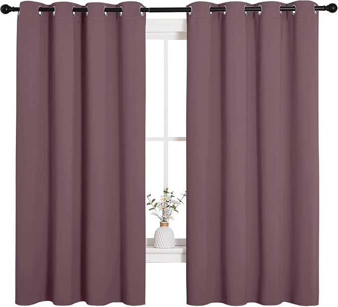 NICETOWN Bedroom Blackout Curtain Panels 1 Pair 55 by 68-inch Dry Rose | Thermal Insulated Solid Grommet Blackout Curtains/Drapes