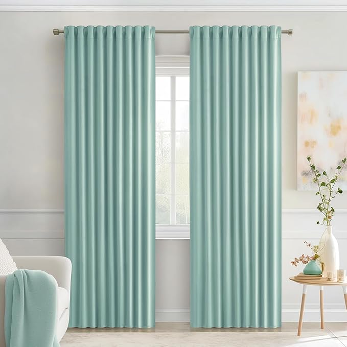 MIULEE Aqua Back Tab Blackout Curtains 52x84 Inch Length 2 Panels Set | Rod Pocket Pinch Pleated, Thermal Insulated, Room Darkening, Light Blocking, Privacy Curtains for Living Room Bedroom