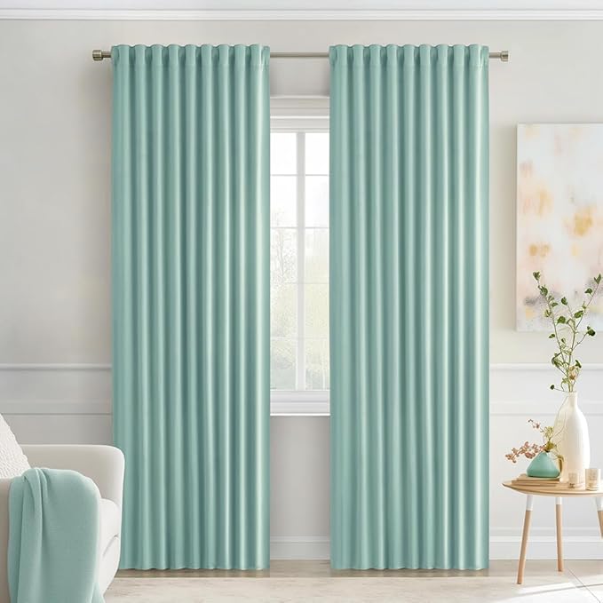 MIULEE Aqua Back Tab Blackout Curtains 52x72 Inches Long 2 Panels Set | Rod Pocket Pinch Pleated, Thermal Insulated, Room Darkening, Light Blocking, Privacy Curtains for Living Room Bedroom