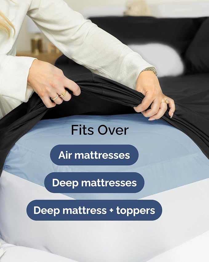 CGK Unlimited Extra Deep Flex Top Split Head King Sheet Set - 6 Piece Breathable and Cooling Sheets - Hotel Luxury Bedding for Women, Men, Kids & Teens - Easy Secure Fit - Extra Deep Pockets - Black