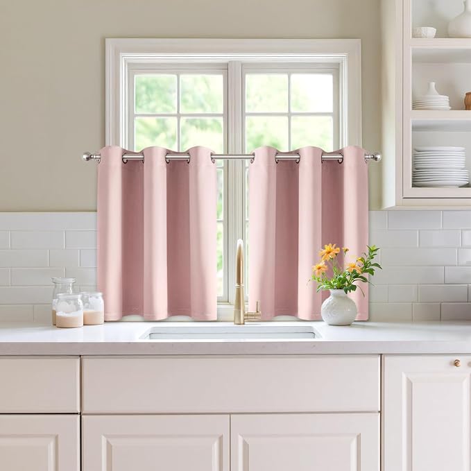 MIULEE Blackout Curtains for Bedroom 2 Panels 40 x 36 Inch Long Pink | Thermal Insulated, Living Room Darkening Grommet Drapes, Noise Reducing, Light Blocking Window Treatments