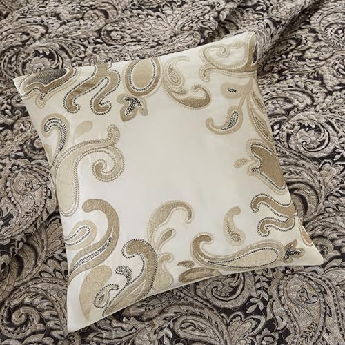 Madison Park Traditional Damask Jacquard Paisley Black Queen Quilt Set, 6pc | Lightweight Coverlet Bedspread Bedding Set, All Season, Machine Washable, Easy Care, Cozy, Breathable, Soft