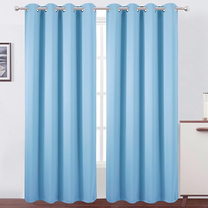 Blackout Curtains 52 x 90 Inch Long Sky Blue Curtains Set of 2 Panels Room Darkening Curtains for Bedroom and Living Room