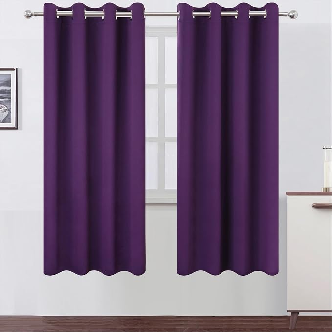 Blackout Curtains 66 x 72 Inch Long Purple Curtains Set of 2 Panels Room Darkening Curtains for Bedroom and Living Room