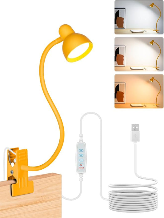 LiFMIRA Desk Lamp Clip on Lamp for Bed, LED Reading Light for Bed Yellow | 3 Colors 10 Dimmable Brightness, LED Book Light for Reading in Bed Flexible Clip on Light Clamp Lamp for Bed Headboard Desk