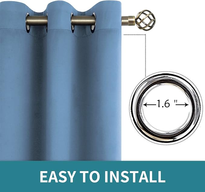 BGment Denim Blue Blackout Curtains for Bedroom 45 Inch Long - 2 Panels | Grommet Top, Black Out, Room Darkening, Sunblock, Thermal Insulated, Window Drapes for Kids Boys Room, 52x45 Inch