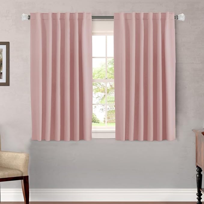 H.VERSAILTEX Blackout Curtains Thermal Insulated Window Treatment Panels Room Darkening Blackout Drapes for Living Room Back Tab/Rod Pocket Bedroom Draperies (2 Panels, Baby Pink, 52 x 45 Inch)
