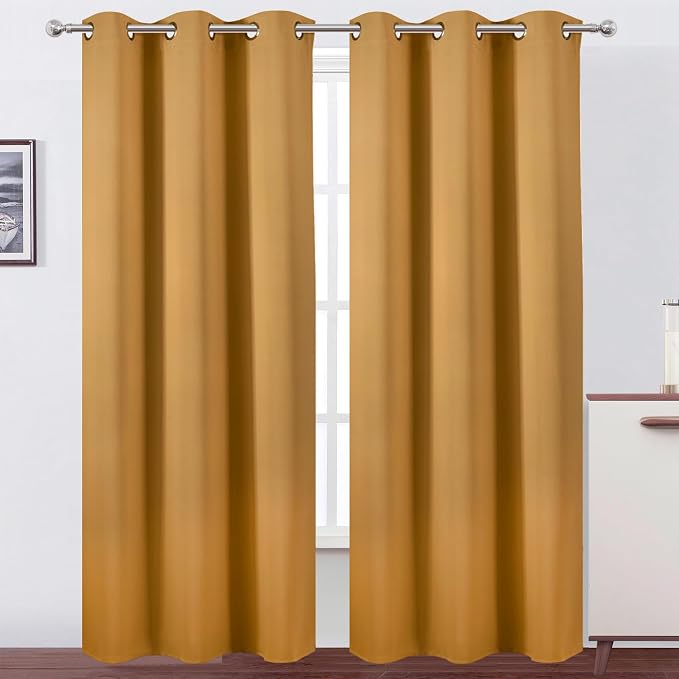 Mustard Yellow Thermal Blackout Curtains/42 x 84 Inch/Set of 2 Panels Room Darkening Curtains for Bedroom