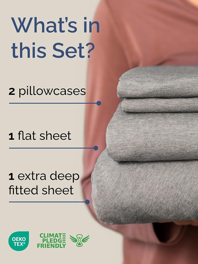 Extra Deep King Sheet Set - 4 Piece Breathable & Cooling - Heathered Grey | Easily Fits 18 to 24 inch Mattress - Ultra Soft, Wrinkle & Fade Free with Extra Deep Pockets - Comfy Hotel Luxury Bedding