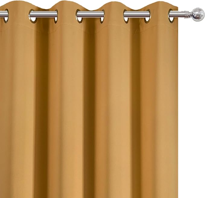 Mustard Yellow Blackout Curtains 52 x 63 Inch Length/Set of 2 Curtain Panels/Thermal Insulated Room Darkening Curtains for Bedroom and Living Room