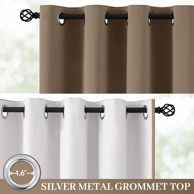 Yakamok Khaki Blackout Curtains 63 Inches Long for Bedroom 50" Wide 2 Panel | Blackout Curtain Panels for Bedroom, 2 Thick Layers Grommet Top Thermal Insulated Drapes with White Back for Living Room