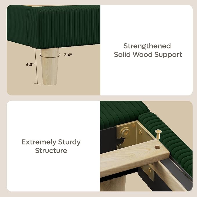 Bestier Full Bed Frame with Adjustable Headboard,LED Light,Green | Easy Assembly,LED Lighting Headboard,No Squeaks,Vertical Channel Corduroy Upholstered,Wood Slats Support,No Box Spring Needed
