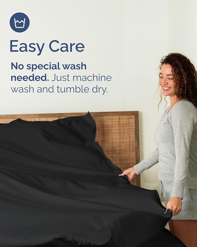 Cal King Flat Sheet - Single Top Flat Sheet Only - Soft & Cooling - Black | Hotel Luxury Top Flat Sheet Only, Ultra-Soft, Breathable & Cooling, Fade & Wrinkle Free, Easy-Care, Stain & Shrink Resistant