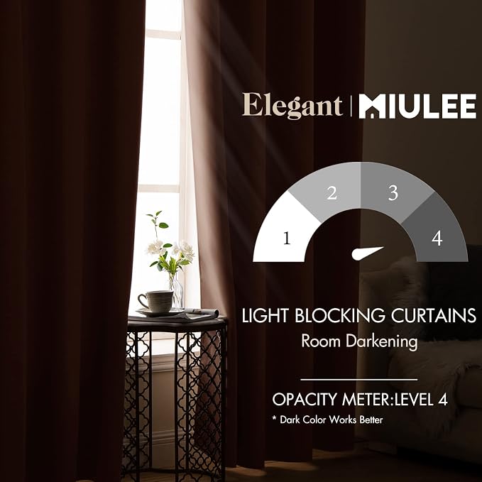 MIULEE Cappuccino Brown Blackout Bedroom Curtains 63 Inch Long | Grommet Top, Room Darkening Window Drapes, Privacy Protection, Thermal Insulated, Heat Blocking