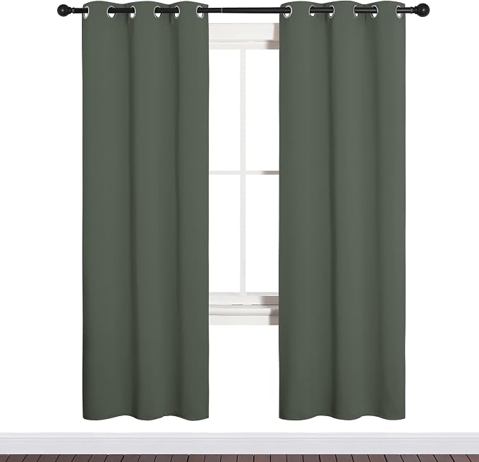 NICETOWN Dark Mallard Blackout Curtains for Bedroom 34" w x 72" L 2 Panels | Window Treatment Solid Grommet Room Darkening Drapes for Living Room Kitchen Dining Room, Light Blocking Noise Reducing Decor