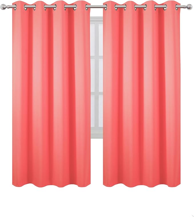 Blackout Curtains 66 x 72 Inch Long Coral Curtains Set of 2 Panels Room Darkening Curtains for Bedroom and Living Room