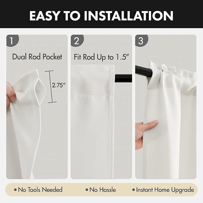 MIULEE 4-Panel 36 Inch Blackout Kitchen Tier Curtains Over Sink Natural | Privacy Protection, Heat/Light Blocking, Cafe Curtains, Top&Bottom Rod Pocket, Suitable for Small Windows, Soft&Durable