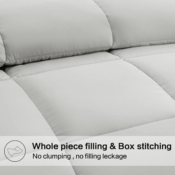 EASELAND Full Size Down Alternative Comforter, Light Grey, 82x86 Inches | Quilted Duvet Insert for All Seasons, Soft Lightweight Bedding with Corner Tabs, Breathable Machine Washable Hotel Quality