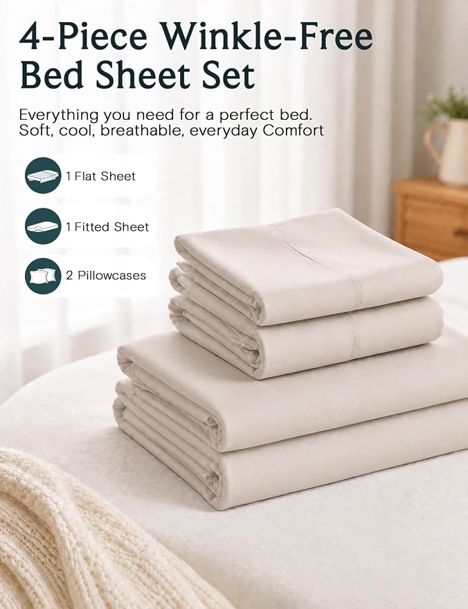 LuxClub Full Size Sheets, Cooling & Soft Deep Pocket Bed Sheets, 4PC | LuxClub Silky Fitted Sheet & Pillowcase Sets, Breathable Hotel Luxury Bedding for Mattress Wrinkle Free, Linen