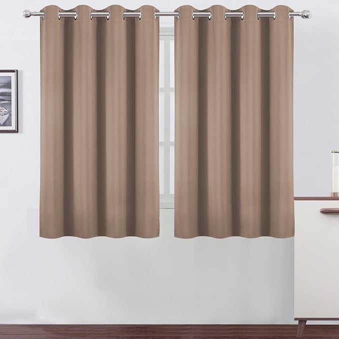 Blackout Curtains 66 x 54 Inch Long Cappuccino Curtains Set of 2 Panels Room Darkening Curtains for Bedroom and Living Room
