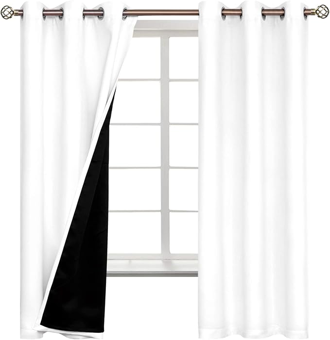 BGment White Blackout Curtains 63 Inch Long - 2 Panels | Black Out Curtains for Bedroom, Thermal Insulated, Grommet, Total Room Darkening, Window Drapes, 42 x 63 Inch