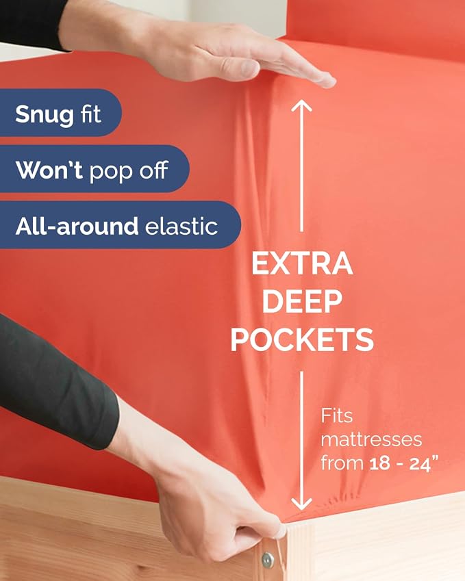 2 Pack Extra Deep King Fitted Sheets with Extra Deep Pockets - Coral | Hotel Luxury Bottom Fitted Sheets Only, Soft, Fade & Wrinkle Free, Breathable & Comfy, All Around Elastic Fitted Sheets