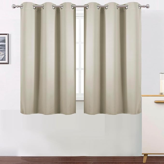 Light Beige Blackout Curtains 34 x 54 Inch Length/Set of 2 Curtain Panels/Thermal Insulated Room Darkening Blackout Curtains for Bedroom