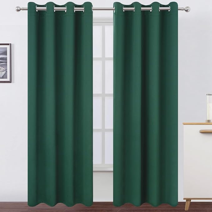 Blackout Curtains 52 x 90 Inch Long Dark Green Curtains Set of 2 Panels Room Darkening Curtains for Bedroom and Living Room