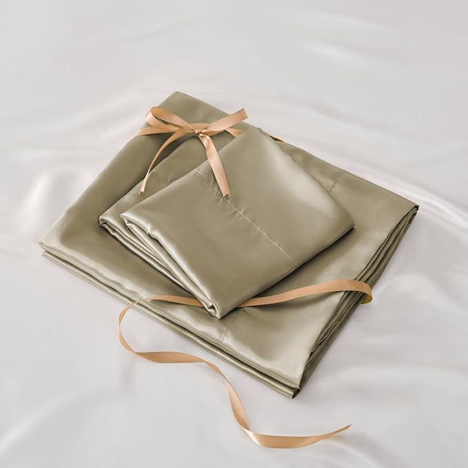 BEDELITE Satin Sheets Queen Size Bed Set, Taupe, 4 Pieces | Luxury Silky Bed Sheets, 15 Inch Deep Pocket, Similar to Silk, Soft and Cooling, Reduces Friction, Gentle on Hair and Skin