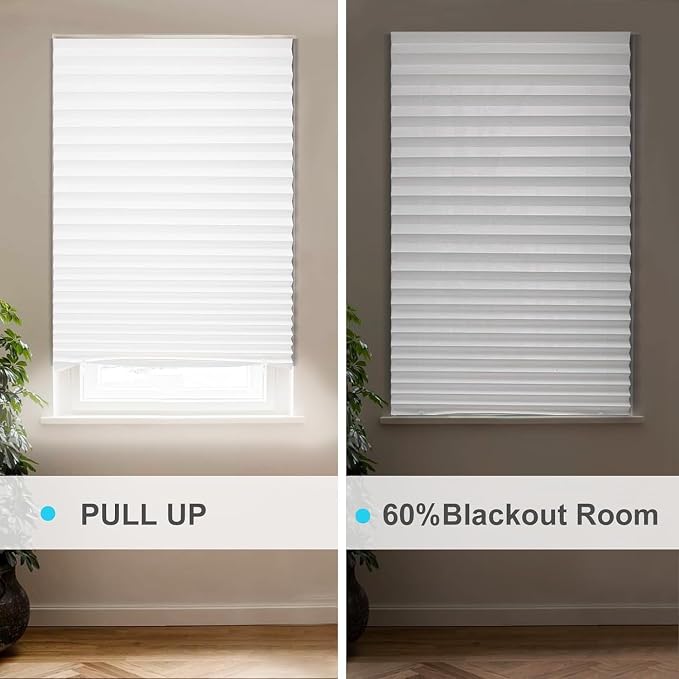 MYshade 12 Pack Temporary Light Filtering Paper Shades for Windows,Paper Pleated Blinds with Adhesive,No Tools No Drilling Free Cut Size Temporary Room Darkening Shades(White, 48" W x 72" H)