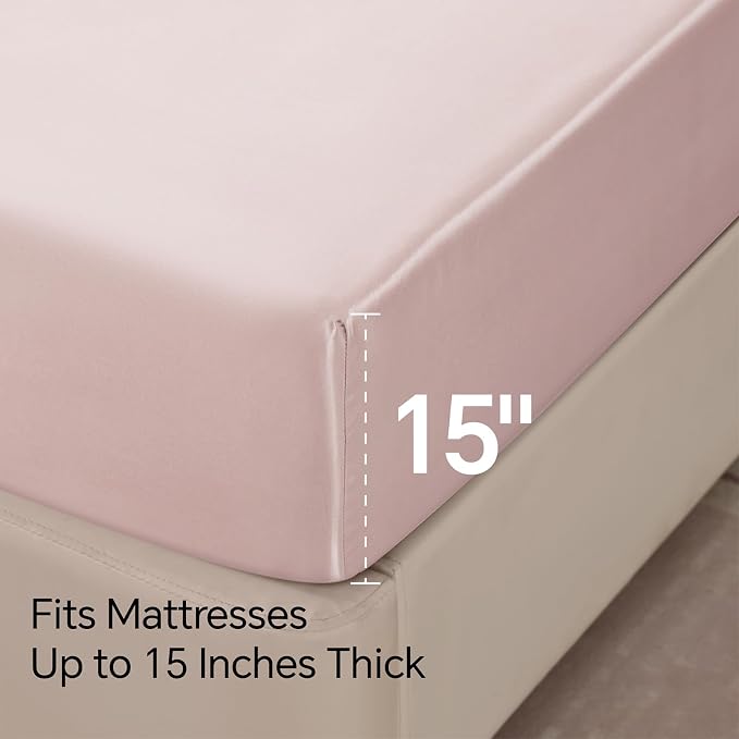 BEDELITE Satin Sheets California King Size Bed Set, Pink, 4 Pieces | Luxury Silky Bed Sheets, 15 Inch Deep Pocket, Similar to Silk, Soft and Cooling, Reduces Friction, Gentle on Hair and Skin