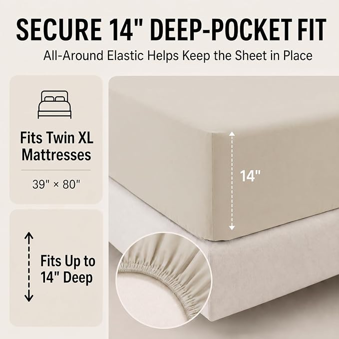 Twin XL Comforter Set Beige - 5 Pieces Twin XL Bed in a Bag | College Dorm Essentials, OEKO-TEX Certified, All Season, Down-Alternative Comforter + Flat & Fitted Sheets + 2 Pillowcases