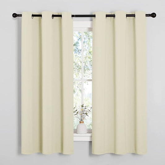 NICETOWN Beige Room Darkening Curtains for Kitchen 42" w x 63" L 2 Panels | Thermal Insulated Grommet Draperies Panels for Laundry, Light Blocking Noise Reducing for Window Treatments Home Decor