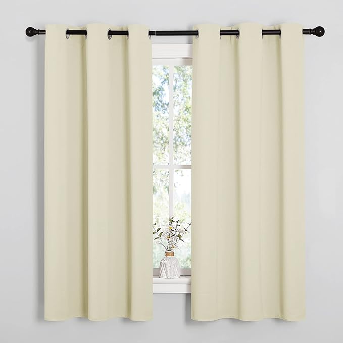 NICETOWN Beige Room Darkening Curtains for Kitchen 42" w x 48" L 2 Panels | Blackout Thermal Insulated Grommet Draperies Panels for Laundry Living Room, Light Blocking Noise Reducing Home Decor