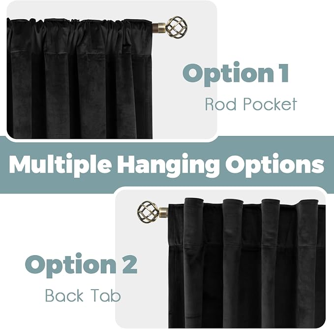 BGment Black Velvet Blackout Living Room Curtains 84 Inches Long, 2 Panels | Thermal Insulated, Noise Reducing, Energy Saving, Halloween, Luxury Panels for Bedroom, Back Tab Rod Pocket, 60 x 84 Inch