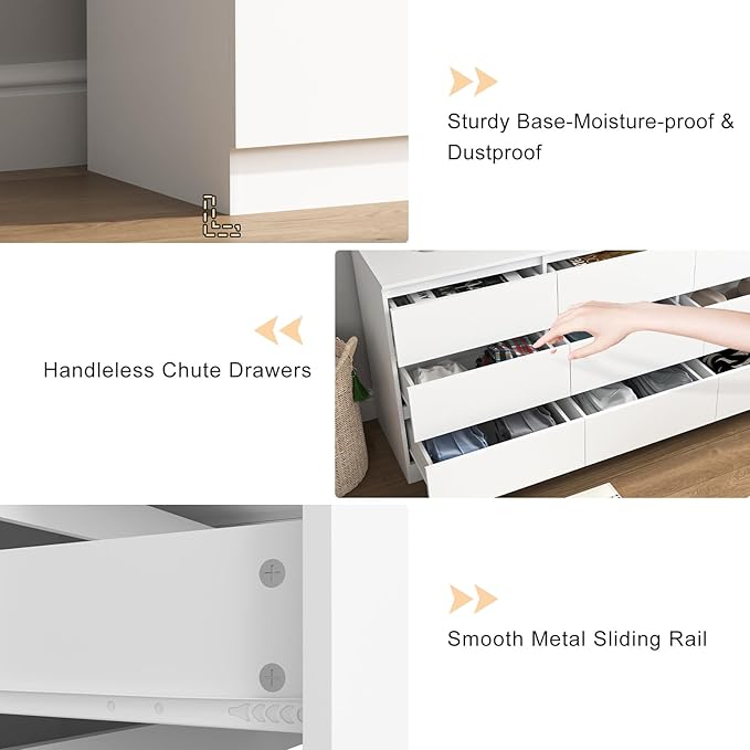 Vibe & Dine White Dresser 9 Drawer, Modern Long Dresser for Bedroom, Wood Chest of Drawers with Wide Storage for Living Room