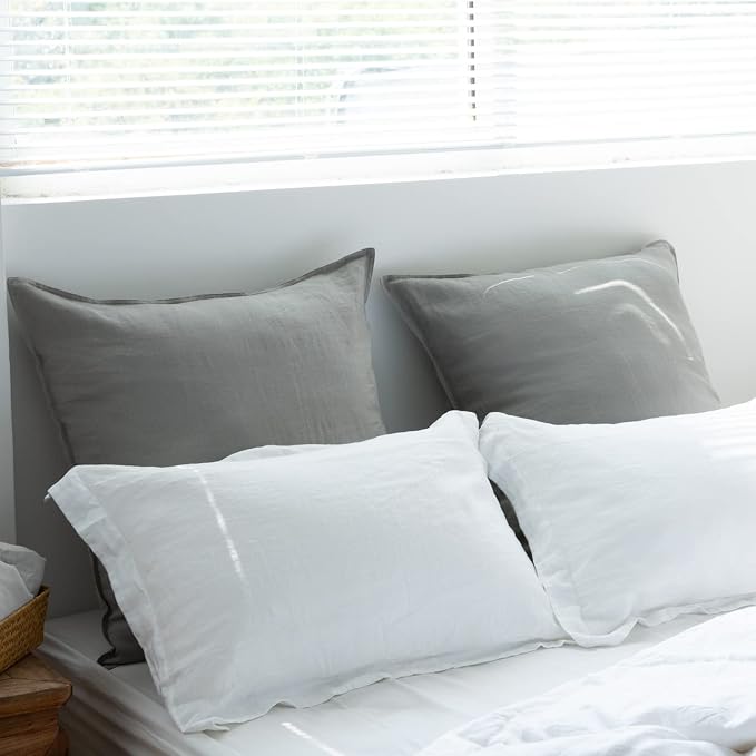Simple&Opulence 100% Washed Linen Euro Shams 26'' x 26'' Pack of 2, Basic Style Solid Color Natural Flax Farmhouse Decorative Square Throw Pillow Covers for Bed Couch Sofa - Ultimate Grey