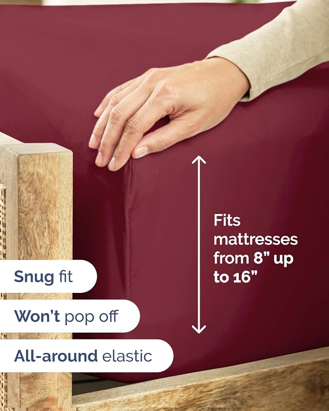Flex Top Split Head King 6 Piece Sheet Set - Soft & Cooling - Burgundy | Ultra Soft Hotel Luxury Bedding Set w/ 8-16 Inch Deep Pockets, 1 Flat & 1 Split-Head Fitted Sheet & 4 Pillowcases, Fade Free