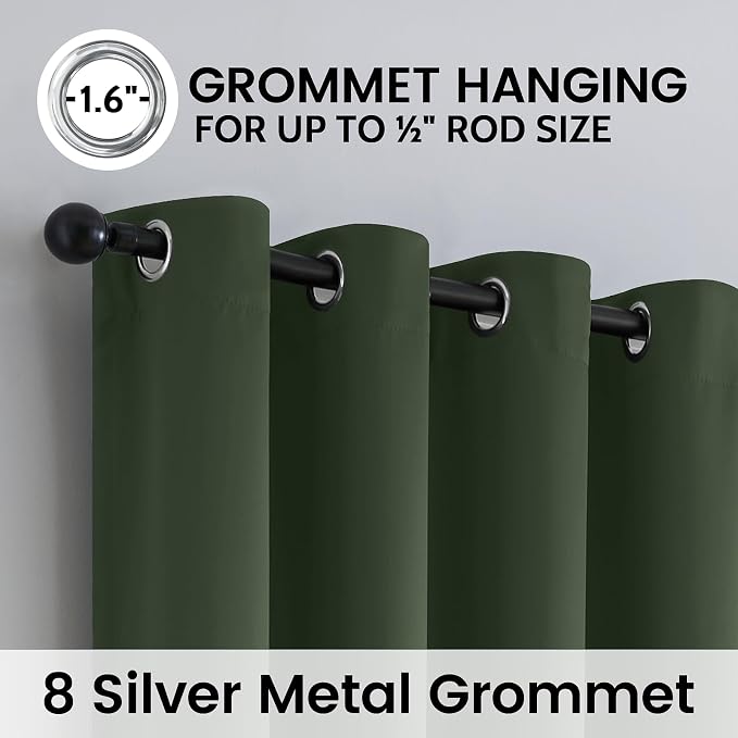 SimpleHome Greyish Green 100% Blackout Curtains Room Darken Living Room 84L | Curtains for Bedroom,Thermal Insulated Grommet Window Drapes,Curtains for Living Room with Black Back,52 x 84 Inch,2 Panels