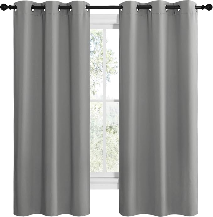 NICETOWN Silver Grey Blackout Curtains, 2 Panels, W42 x L68-inch | Thermal Insulated Grommet Kids Window Drape Panel for Nursery Privacy Short Curtains