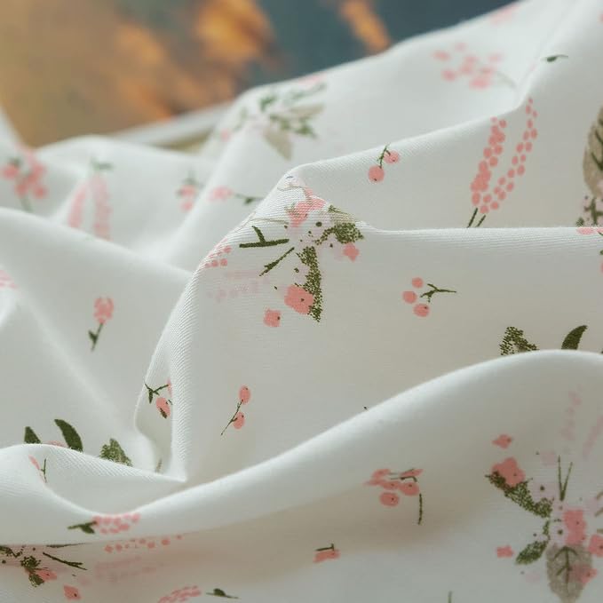 mixinni Cotton Floral Duvet Cover Twin Girl Pink Flower Teenage Girls Duvet Cover Set with Zipper Ties, Easy Care, Ultra Soft and Breathable-Twin Size